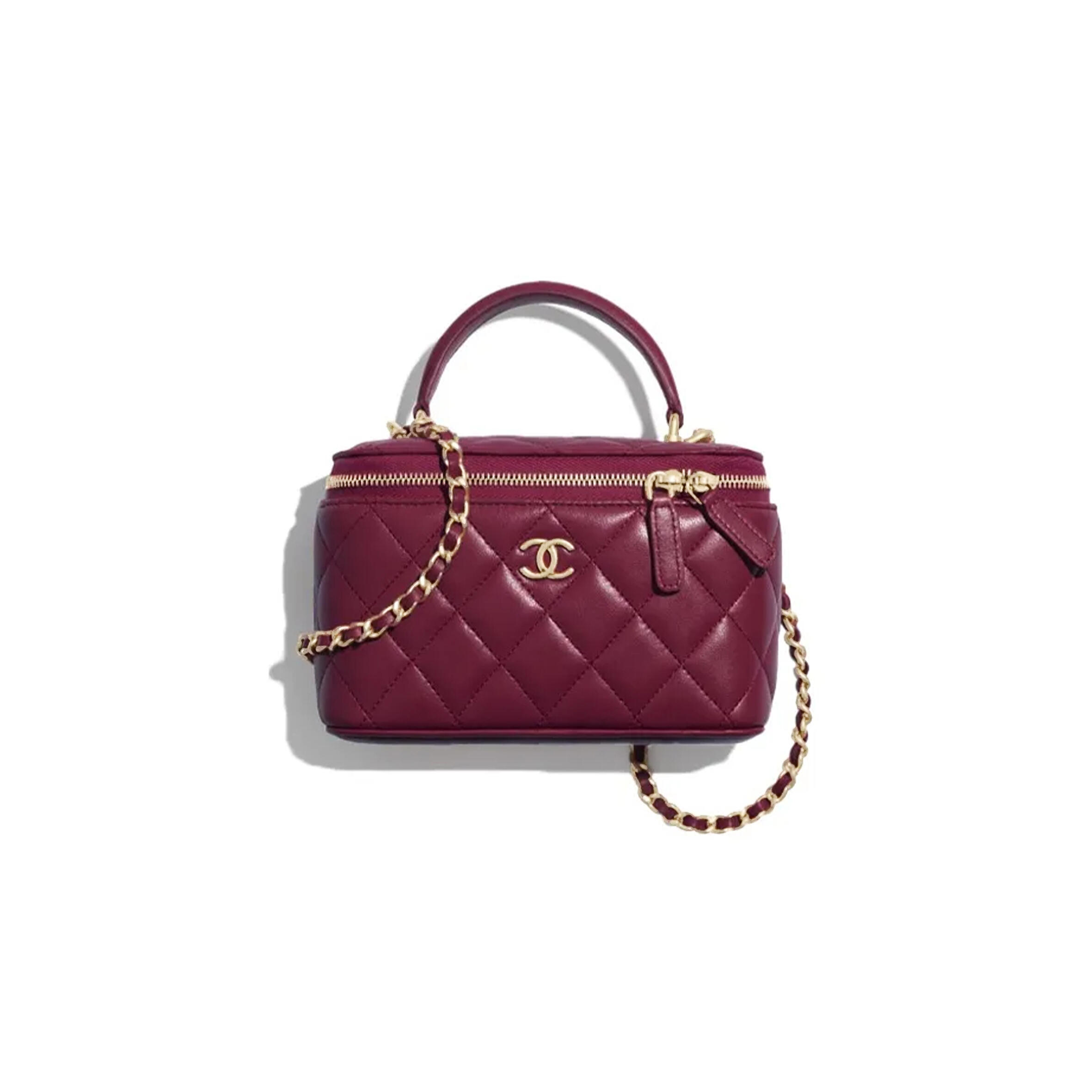 Ch*el vanity with chain lambskin burgundy ap2199 (17*9.5*8cm)